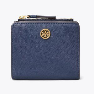 NWT Tory Burch Robinson Mini French Wallet Saffiano Leather Bluestone NAVY BLUE